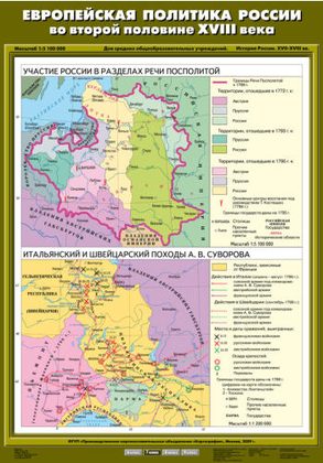 Карта "Европейская политика России во второй половине ХVIII века (Участие России в разделах Речи Посполитой / Итальянский и швейцарский походы А.В.Суворова)"